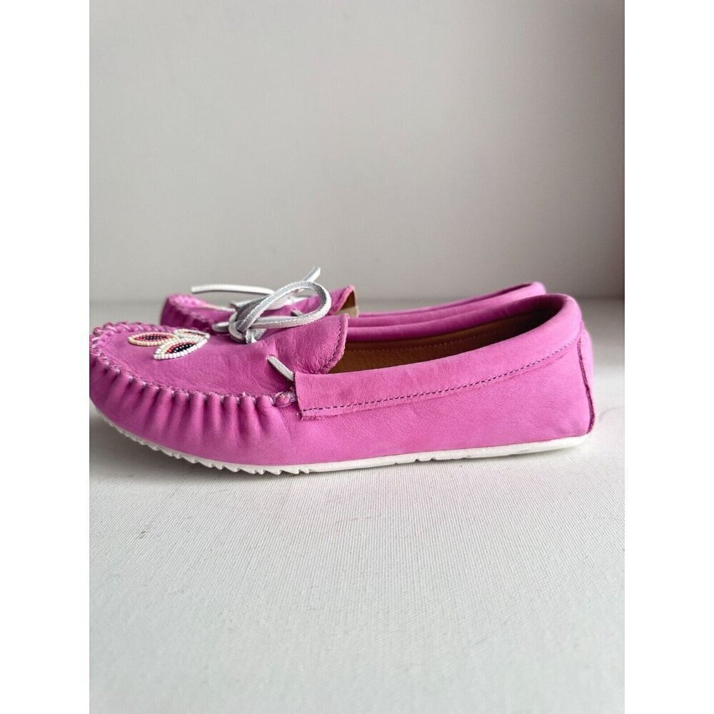 Manitobah Kayak Moccasin Pink Beaded Leather w Bow Detail 7 - Picture 6 of 8